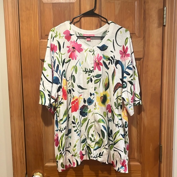 Woman Within womens floral button down short sleeve cardigan sweater size 3X . - Picture 1 of 6